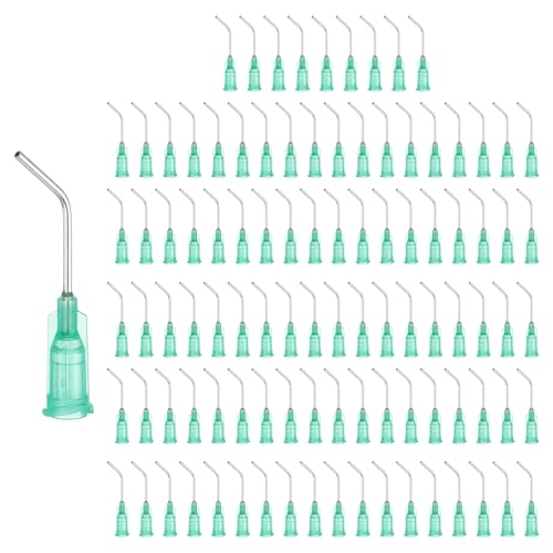 Agujas dispensadoras de punta roma de 45 grados y calibre 18 en color verde