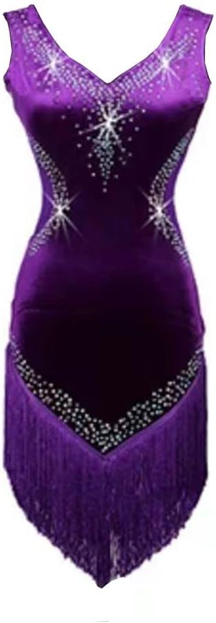 LIUHUO Solid Color Diamond Fringed Latin Dance Dress Competition Performance Training