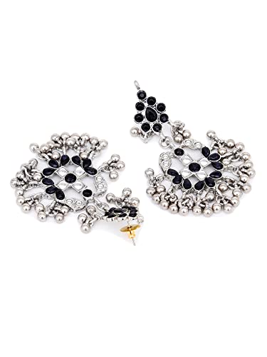 Karatcart Black Kundan Oxidised Silver Choker Necklace Set - Image 6