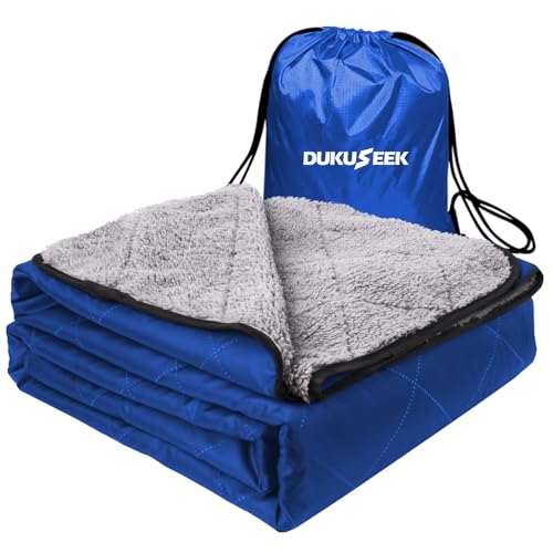 DUKUSEEK Sherpa Waterproof Outdoor Blanket, Large Sherpa Hooded Stadium Blankets for Cold Weather, Portable Wearable Camping Blankets for Concerts, Grass, Car, Boat, Pets, Sporting Eventsï¼Œ79x59