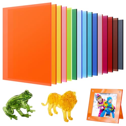 Image of Geetery 15 Pcs Colored Acrylic Sheets, 6 x 6 x 1 /8 Inch Thick Translucent Cast Acrylic Sheet, Plastic Boards for Back to School DIY Project Picture Frame, Art Crafts Laser Cutting Engraving, 15 Colors