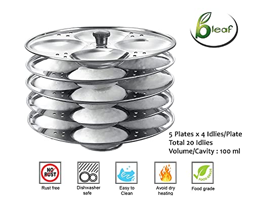 Image of BLeaf Stainless Steel-Regular Idli Stand /Idli Plates (5 Plates, 20 Idlis)