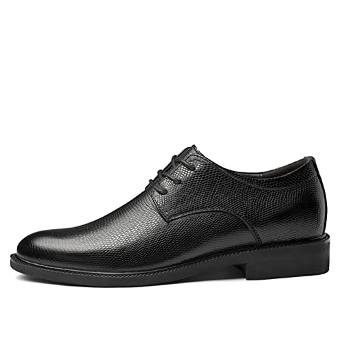 Dress Oxford Shoes for Men Lace Up Height Increasing Elevator Leather Derby Shoes 2.3 Inches Taller Slip Resistant Rubber Sole Low Top Block Heel(Black Embossing,10 M US)3