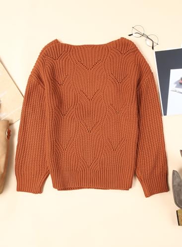 Image of Dokotoo Womens Sweaters 2026 Crewneck Cute Elegant Soft Long Sleeve Hollow Cable Knit Pullover Tops