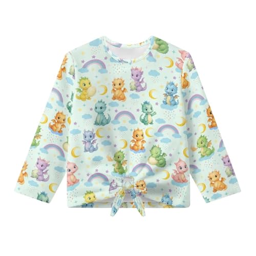 Long Sleeve Shirts for Girls Athletic Tees Top Casual Tie Front Blouse Kids Fall Outfits 5-12Y4