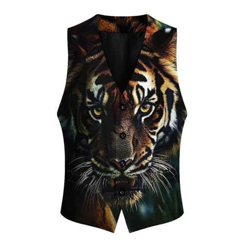 Portrait of Wild Tiger Men's Suit Vest Slim Fit V-Ncek Waistcoat Business Casual Vest4