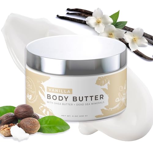 Natural Elephant Body Butter with Shea Butter, Dead Sea Minerals & Vitamin E - Luxurious Moisturizer, Hydrating Cream, Cruelty-Free, Paraben-Free, 9 oz (Vanilla)