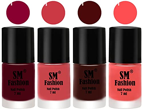 Image of Nail Polish Combo Set (Pack of 4) Quick Dry Gel Finish Nail Paint | Boysenberry,Punch Pink,Wine,Peach Pink | 7 ml Each
