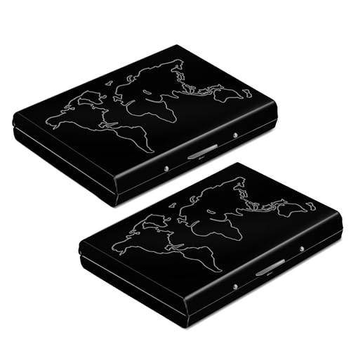 Storite 2 Pack 6 Slots RFID Credit Card Holder Metal Wallet for Men & Women (Laser Print World Map Black-6.5 x 1.3 x 9.5 cm)