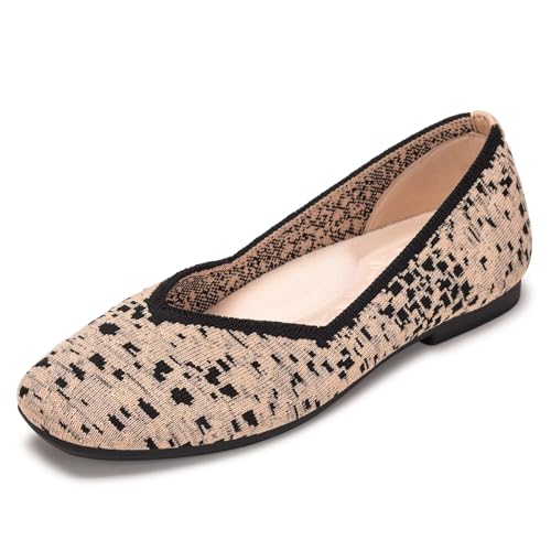 Image of Frank Mully Womens Casual Flat Shoes Square Toe Shoes Knitted Work Flat Comfort Dressy Flat Shoes for Daily Washable