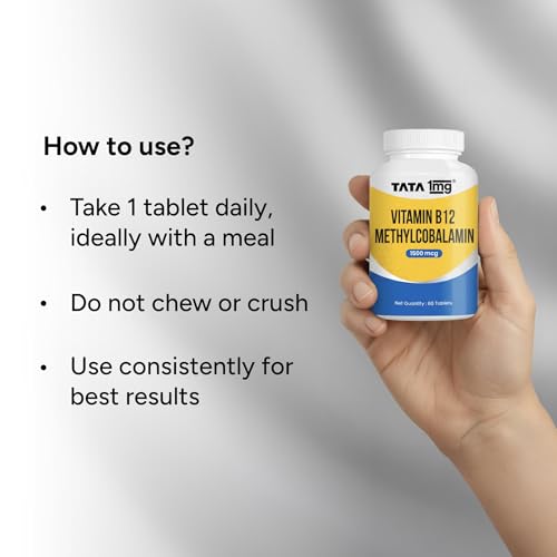 Image of Tata 1mg Vitamin B12 Methylcobalamin 1500 mcg Tablets | Active B12 for Nerve Health & Energy Support | High Strength | 60 Tablets