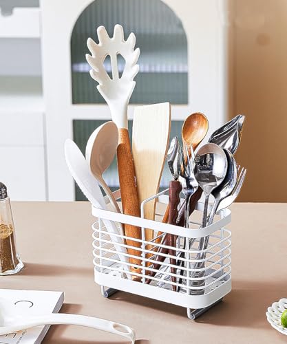 箸立て はしたて スプーンラック フォーク収納 カトラリーケース箸立てラック 箸入れ 箸スタンド 食器収納 キッチンツールスタンド ステンレス製 台所収納 カトラリースタンド 通気性 (ホワイト)