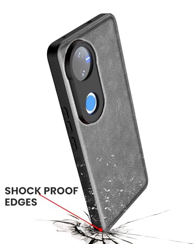 Image of Kapa Tux Leather Back Cover for Vivo T4R / V50 / V50E 5G | Slim Shockproof Camera Protection Bumper Case (Grey)