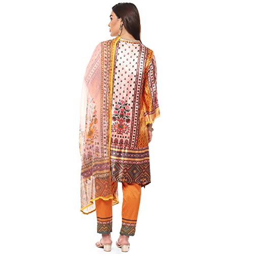 Image of BIBA Women Silk Viscose Straight Printed Suit Set