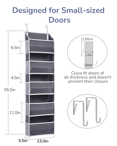 Image of ULG 1 Pack Compact Size Over Door Organizer Slim Door Storage for Small-Sized Doors, 5 Shelves, Dark Gray