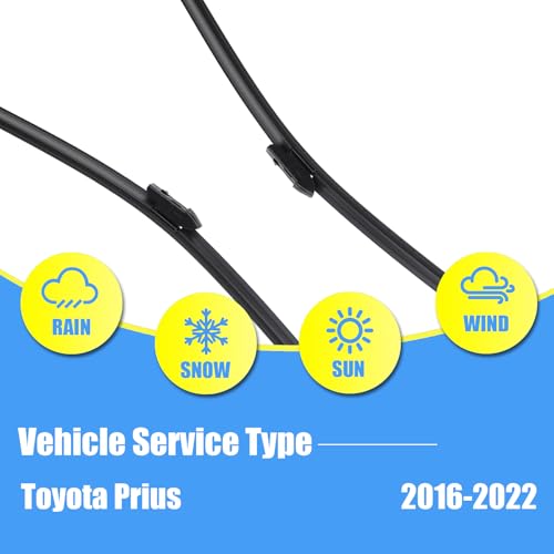 Image of Gavimnal Silicone Wiper Blades Replacement For Toyota Prius 2016-2022 | 28 inch+16 inch Front & 16 inch Rear, All-Weather, Streak-Free, OE-fit, Quiet, Easy One-Click Install