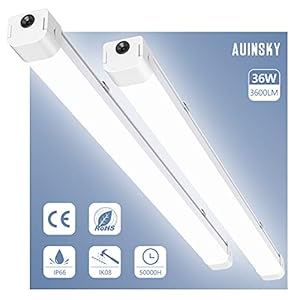 Tube Néon LED, 18W-45W AUINSKY.LIGHT Plafonnier LED Lampe Étanche IP66 Anti-Poussière Anti-Corrosion et Anti-Choc Réglette led Tube Ampoule LED Blanc Neutre 4000K [Classe énergétique A+] (36W, 2PCS)