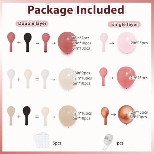 Image of Blocesa Pink Brown Gold Balloons Arch Kit, Double Stuffed Pastel Balloons Garland Rose Pink Blush Brown White Sand Cream Metallic Gold Balloons for Weddings Girl Birthdays Boho Elegant Party Decor