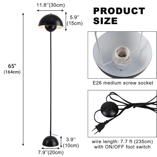 Image of Mid-Century Modern Metal Bud Floor Lamp for Home and Office, Matte Black