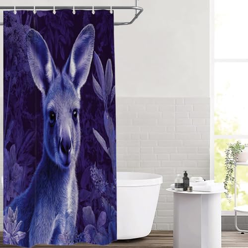 BaoNews Niedlicher Känguru-Dekor-Duschvorhang, Känguru in lila Pflanzen, Polyester, Duschvorhang für Duschkabine, Badezimmer, wasserdicht, mit 6 Haken, 91,4 x 183,9 cm