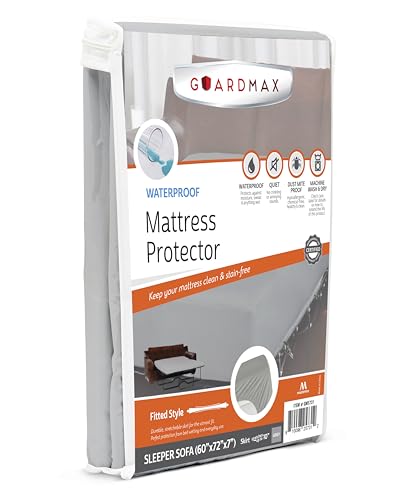 Image of Guardmax Jersey Knitted Sleeper Sofa Size Mattress Protector - Waterproof & Dust Mite Proof Mattress Cover with Stretchable Pockets - Soft, Comfortable, & Noiseless Waterproof Fitted Sheet.(60x72x7)