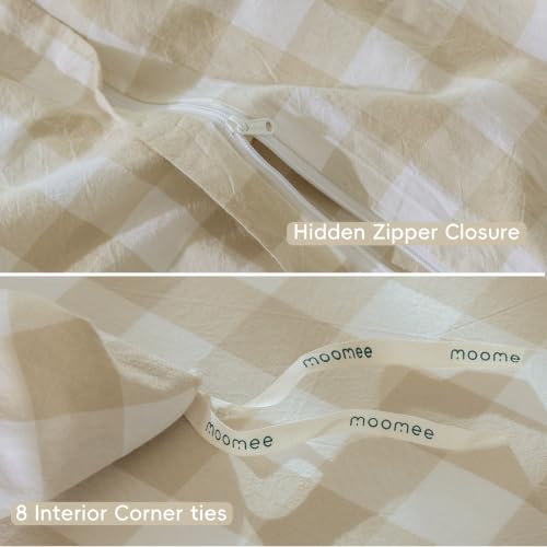 Image of MooMee Gingham Duvet Cover Set 100% Washed Cotton Linen Like