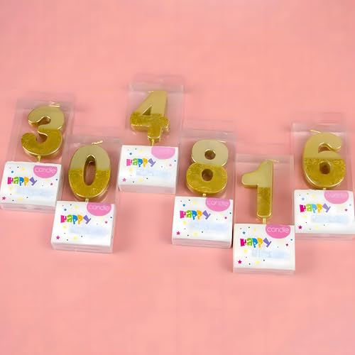 Image of Birthday Number Candles 0 Kids Cake Decoration Sparkle Gold Metallic Drip-Resistant Candle for Wedding Anniversary Graduation Retirement Celebration Size 5 x 3.5 cm