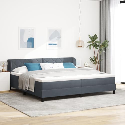 Boxspringbett mit Matratze Dunkelgrau 200x200 cm Samt Bett mit matratze für Gästezimmer Schlafzimmer Gästehaus Boxspringbett mit Matratze Dunkelgrau 200x200 cm Samt Bett mit matratze für Gästezimmer Schlafzimmer Gästehaus