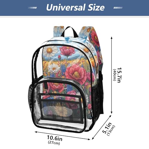 Colorful Wildflowers Clear Backpack - Stadium Approved Large 15.7-inch Waterproof Transparent Bag for Sports, Concerts, Work, Travel#1904