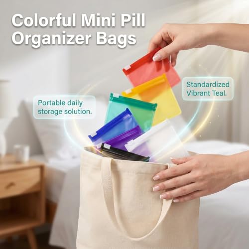 Image of Self-Sealing Zipper Medicine Bags, Clear Zipper Pill Storage Bag, 7 Counts /Set Reusable Pill Organizer, Portable Pill Organizer Storage Bag Waterproof Pill Pouch Set for Travel (Multicolor*35)
