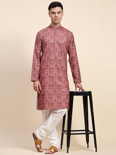 Image of SKAVIJ Men's Sequined Kurta and Pajama Set Traditional Indian Dress Maroon Medium