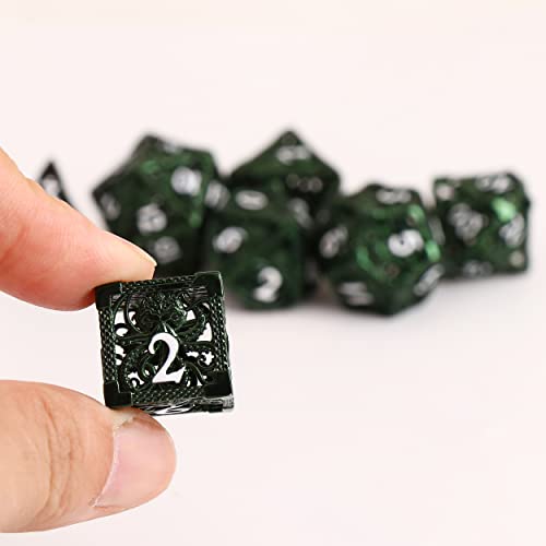 Image of Cthulhu 7pcs Pure Copper Hollow Metal Dice Set D&D Metal Polyhedral Dice Set with Gift Metal Box and White Number for DND Dungeons and Dragons Role Playing Games