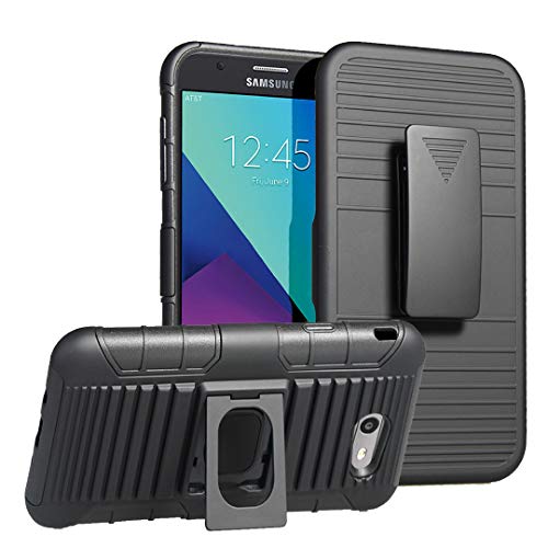 Galaxy J7 2017 / J7 V /J7 Perx / J7 Prime / J7 Sky Pro/Galaxy Halo Holsters Clips Case, Jeylly [Belt Clip] Built-in Kickstand Heavy Duty Full Body Shock Absorbing Hard Rugged Case Shell - Black