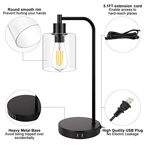image for MAXvolador Industrial Touch Control Table Lamp, Dual USB Charging Port