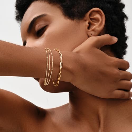 Image of MEVECCO Bracelet for Women 14K Gold Plated Dainty Chain Simple Jewelry Cute Handmade Minimalist for Her