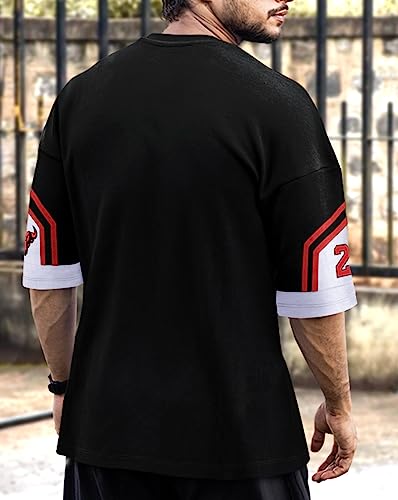 Image of EYEBOGLER Oversized Loose Fit Drop Shooulder Half Sleeves Cotton Blend Printed Baggy T-Shirt for Men