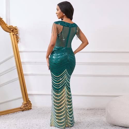 Image of Cololura Women Sexy Sequin Mesh Perspective Bodycon Party Cocktail Evening Gown Maxi Dress