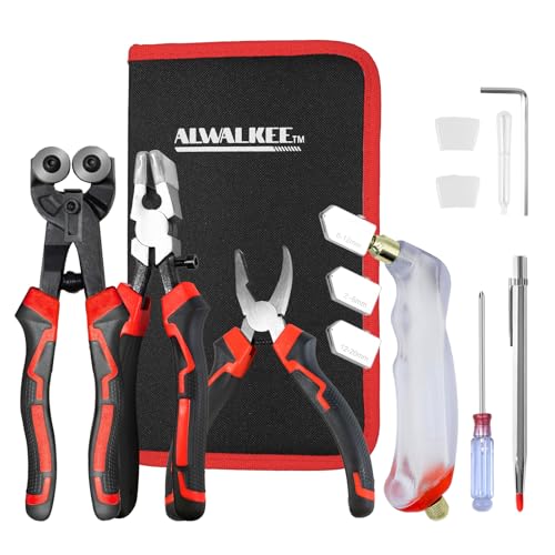 Reviews de Herramientas para cortar vidrio al mejor precio. 49 Alwalkee Kit de herramientas de corte de vidrio profesional de 13 piezas con cortador de alimentación de aceite, pinzas de azulejos de 8 pulgadas y alicates para correr, capacidad...