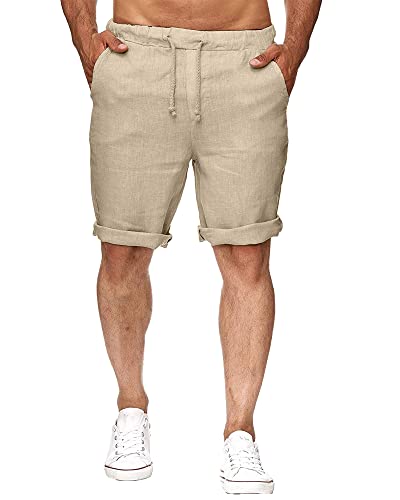NANAMEEI Shorts Lin Homme Été Shorts Bermudas Homme Grande Taille avec Cordon Elastique Casual Pants for Men Kaki M