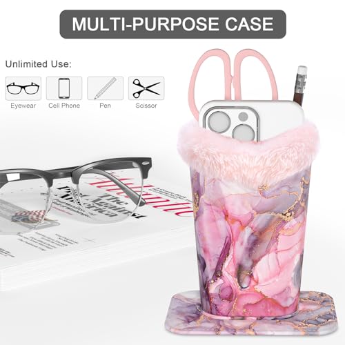 Image of Eyeglasses Holder,Plush Lined PU Leather Pattern Stand Case with Magnetic Base,Unisex for Women Men