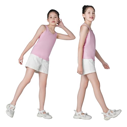 Image of QBK 6-16Years Girls Tank Top with Built in Bra Training Bras Cotton Camisole Built in Bra Undershirts with Shelf Bra
