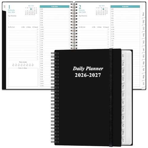 Daily Planner 2026-2027 Full Page Per Day- 2026-2027 Daily & Monthly Planner from July 2026 to June 2027, Day Planner 2026-27 with 12 Months Tabs, 8.5' x 11', Black