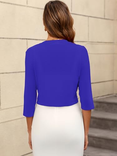 Image of Women's 3 /4 Sleeve Thin Shrugs Lightweight Open Front Cropped Sheer Cardigans for Summer