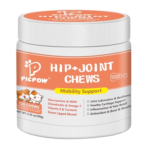PICPOW Chewable Bone Health for Dogs & Cats Promotes Tissue Repair, Supports Bones& Muscles, Digestive, Skin, Coat and Improved Nutrient Absorption, 120 Soft Chews.
