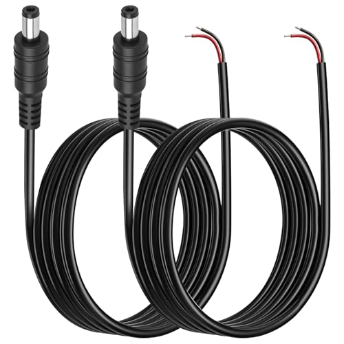 2 Piezas 100cm 22 AWG Cables de Alimentación CC, 5.5mm x 2.1mm DC Macho Enchufe a Cable Desnudo, Conector de Alimentación de Extremo Abierto para CCTV Cámara de Seguridad DVR Reparación Fuente Poder