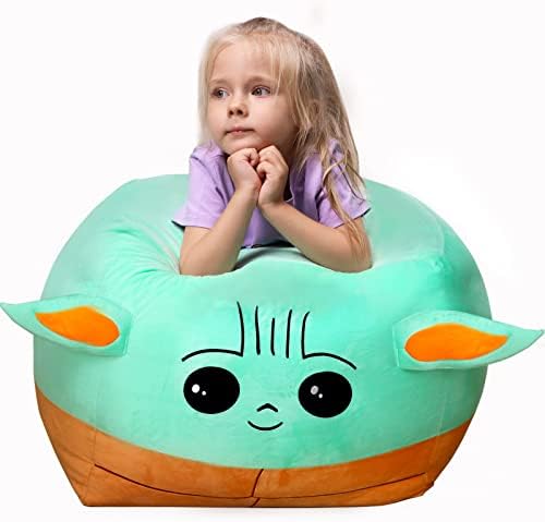 Stuffed Animal Toys Storage Kids Bean Bag Chairs Cover Large Size 24 x 24 Inch Stuffable Zipper Bean Bag for Organizing Kids Plush Toys Blankets Towels Clothes Home Supplies(No Beans)