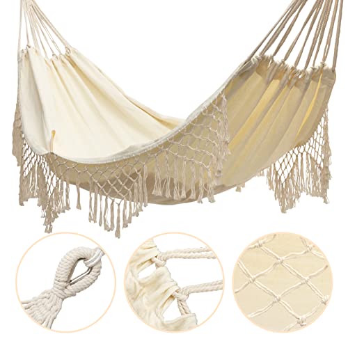 Paranta Hammock With Tassels, Brazil Large Swing Chair, Portable Hammock For Terrace, Courtyard, Beach Or Indoor, White #TOP3