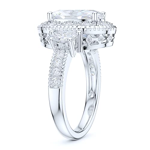 Sterling Silver Vintage Milgrain 3CT Simulated Oval Cut & Half Moon Stone Diamond Halo Engagement Ring4
