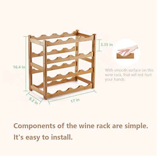 Homevany Bamboo Wine Rack, Sturdy And Durable Wine Storage Cabinet Shelf, Wine Racks Countertop For Pantry - 4 Tiers 16 Bottle Wine Rack #TOP6