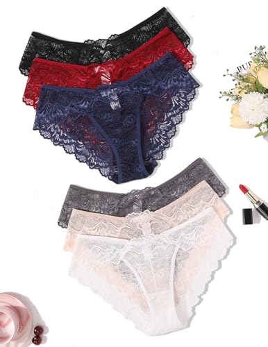 Avidlove Women Sexy Bikini Panties Floral Lace Underpants Sheer Hipster Underwear 6 Packs-1 L cover